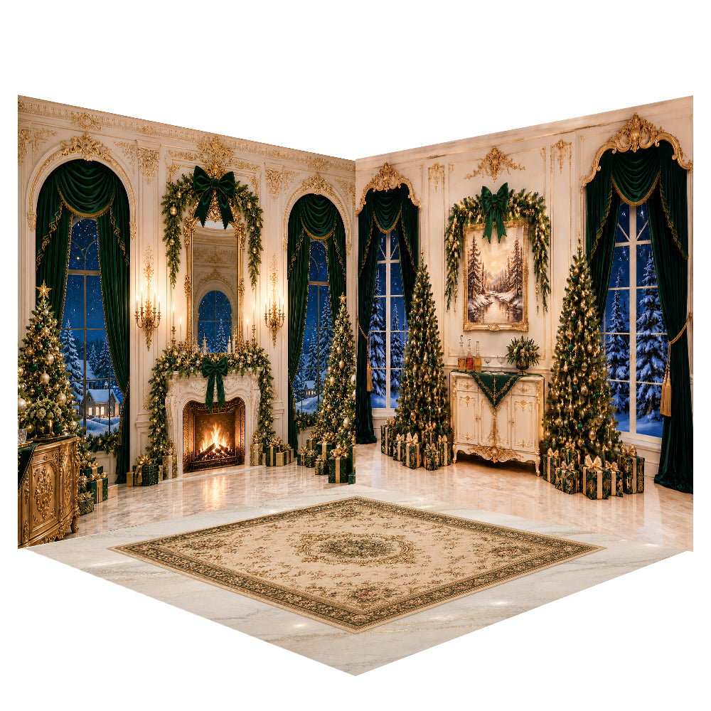 Arbre de Noël enneigé et lumières d'Avezano - Toile de fond pour photographie