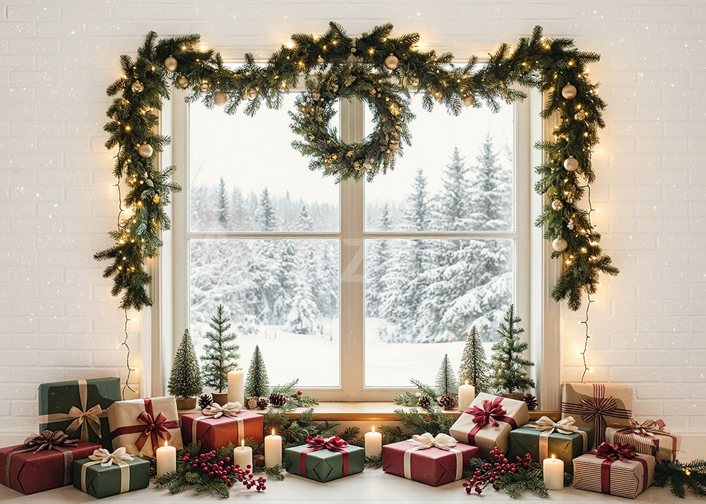Arbre de Noël enneigé et lumières d'Avezano - Toile de fond pour photographie