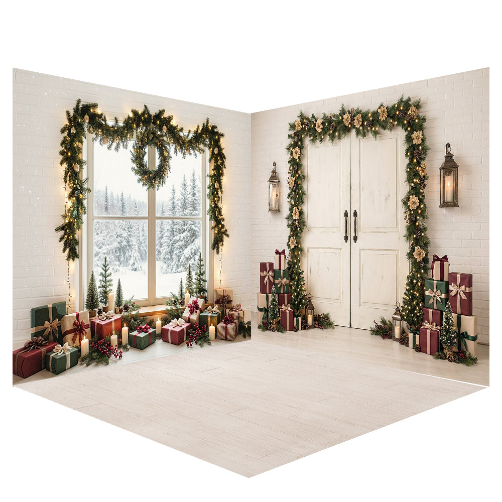 Arbre de Noël enneigé et lumières d'Avezano - Toile de fond pour photographie