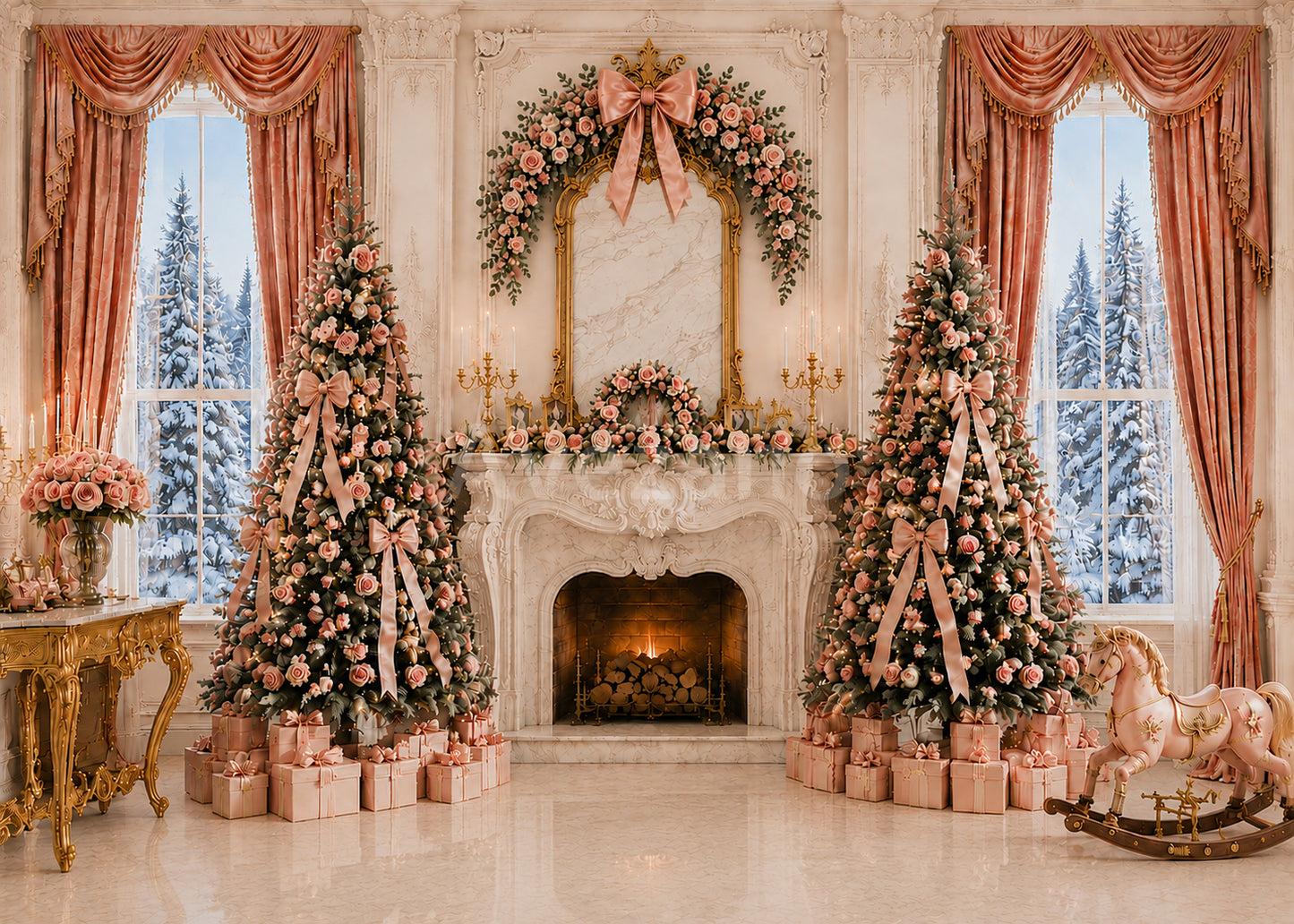 Les bougies de Noël d'Avezano décorent la toile de fond de la photographie de cheminée 