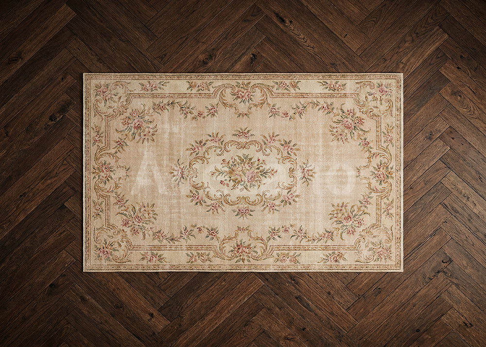 Avezano Distressed Beige Antique Floral Rug Photography Backdrop