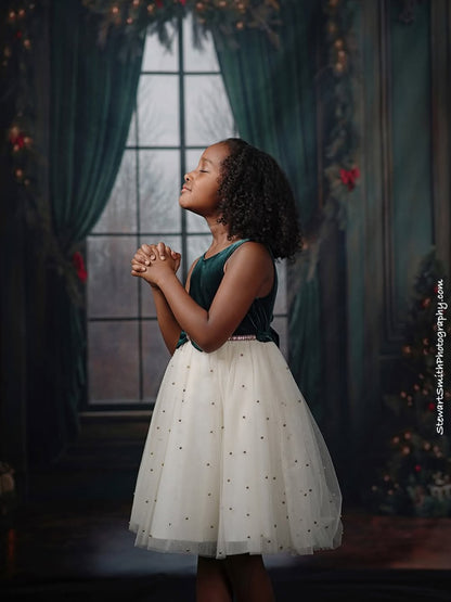 Avezano Christmas Green Curtains and Walls Photography Backdrop