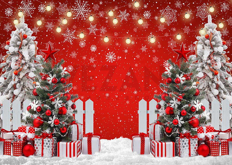 Avezano Winter Christmas Tree Garland Photography Backdrop Room Set