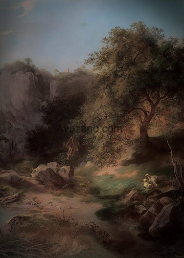 Avezano Small Cliffs and Trees Oil Painting Photography Backdrop-AVEZANO