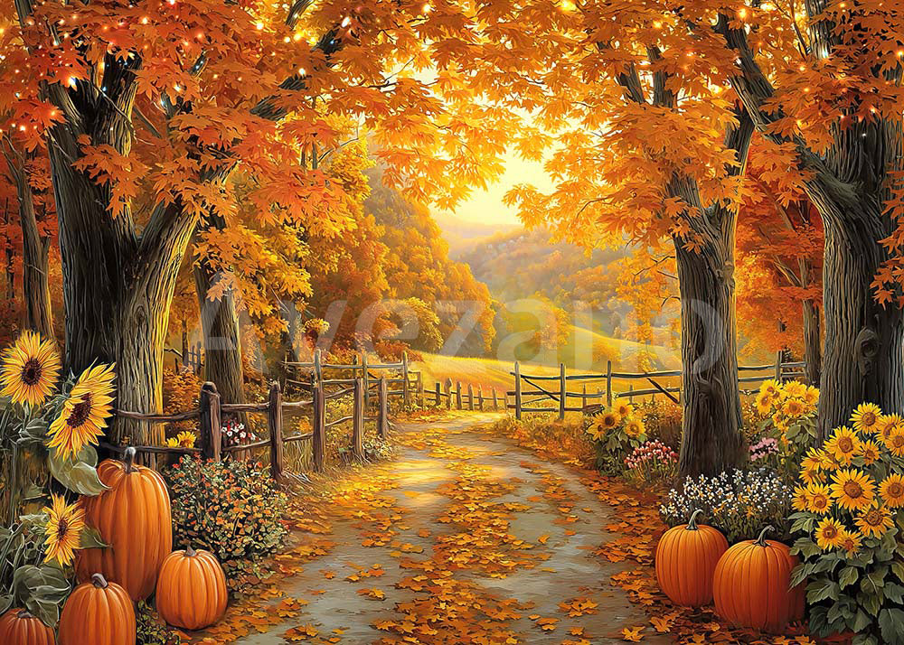 VIP Avezano Autumn Maple Pumpkin Path Photography Backdrop