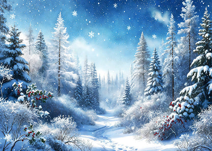 VIP Avezano Snowy Winter Forest Scene Photography Backdrop