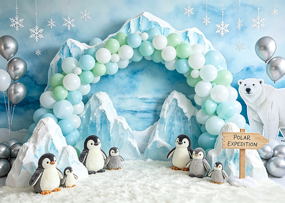 Avezano Polar Penguin Balloon Arch Photography Backdrop