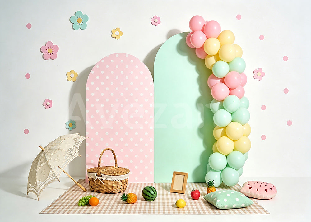 Avezano Cakesmash Pastel Fruit Picnic Arch Photography Backdrop