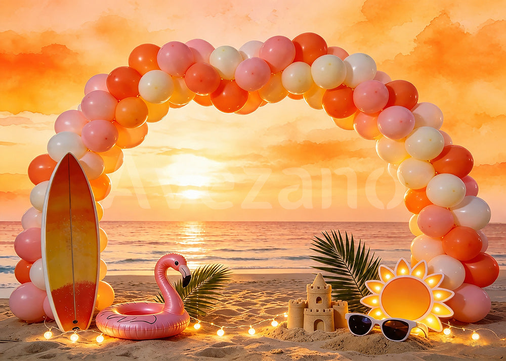 Avezano Summer Sunset Beach Flamingo Photography Backdrop