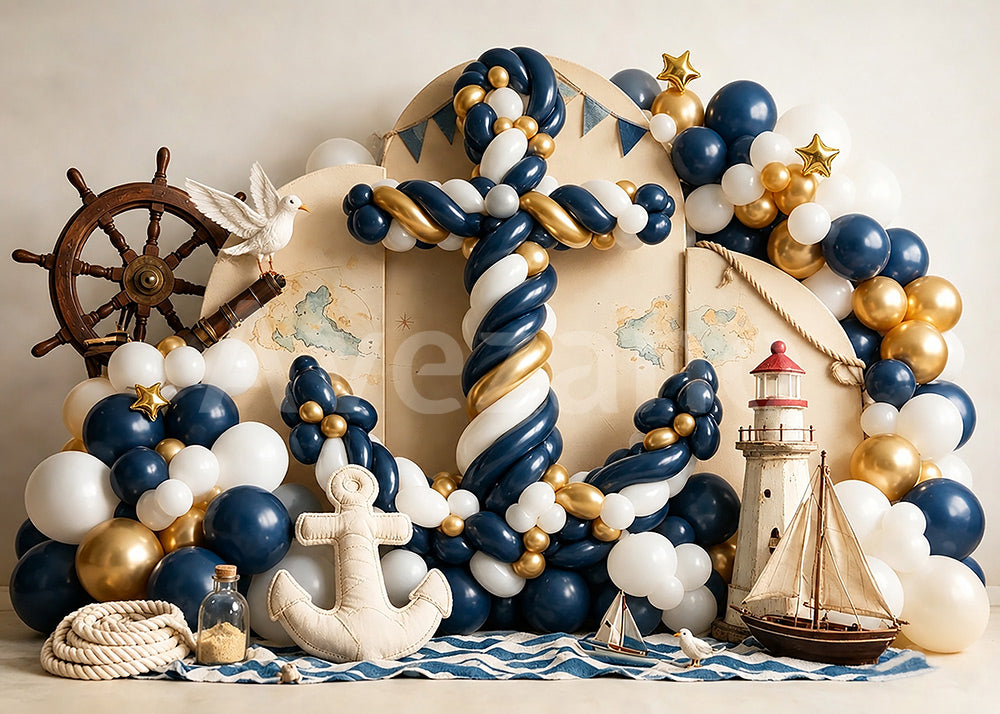Avezano Nautical Anchor Balloon Birthday Photography Backdrop