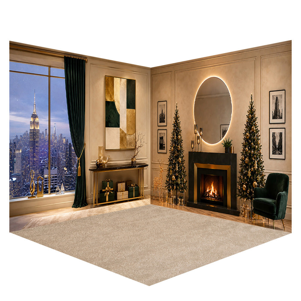Avezano New York City Christmas Interior Photography Backdrop Scene Room Set