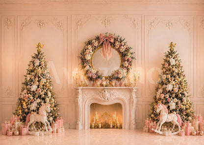 Avezano Pastel Pink Christmas Fireplace Photography Backdrop