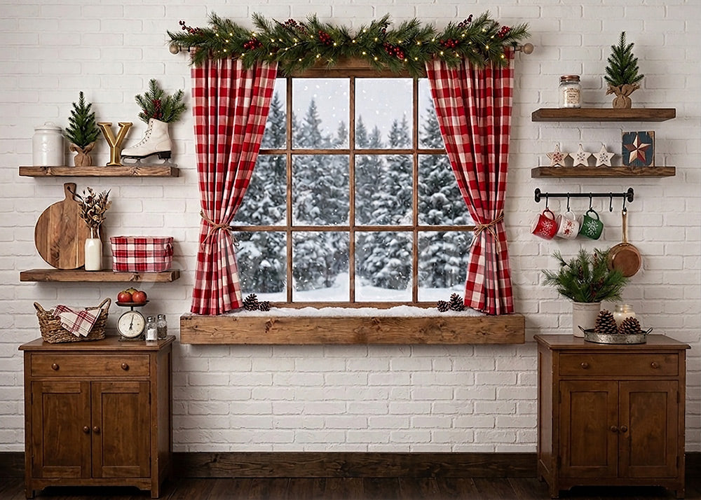 Avezano White Brick Christmas Fireplace Photography Backdrop Scene Room Set