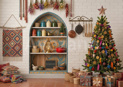 Avezano Boho Christmas Indoor House Photography Backdrop Scene Room Set