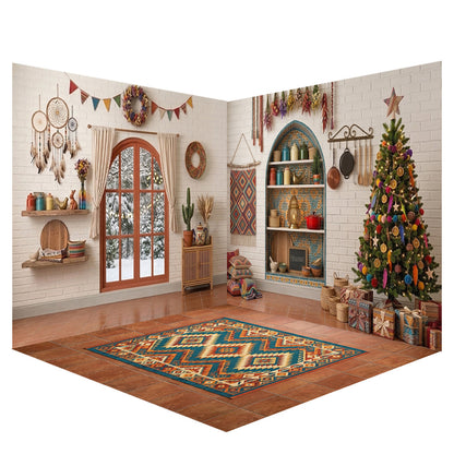 Avezano Boho Christmas Indoor House Photography Backdrop Scene Room Set