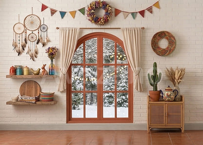 Avezano Boho Christmas Indoor House Photography Backdrop Scene Room Set