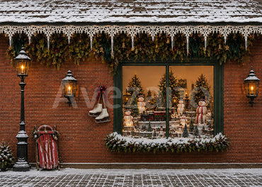 Avezano Snowy Brick Christmas Street Photography Backdrop Scene Room Set