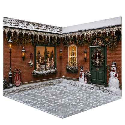 Avezano Snowy Brick Christmas Street Photography Backdrop Scene Room Set