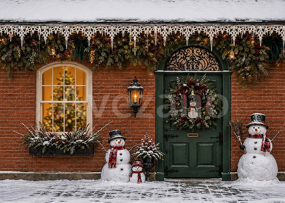 Avezano Snowy Brick Christmas Street Photography Backdrop Scene Room Set