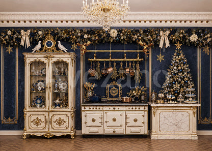 Avezano Luxury Blue Royal Christmas Room Photography Backdrop Scene Room Set