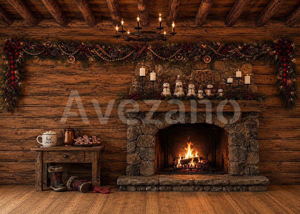 Avezano Rustic Log Cabin Christmas Interior Photography Backdrop Scene Room Set