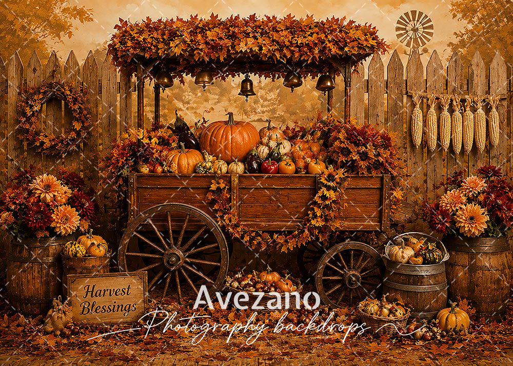 Avezano Autumn Vintage Harvest Fruit Cart Photography Backdrop