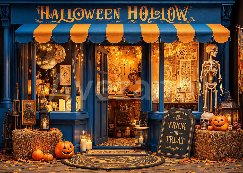 Avezano Blue Vintage Halloween Shop Photography Backdrop