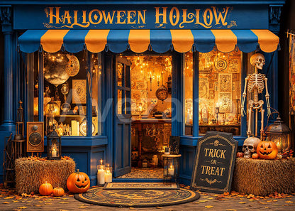 Avezano Blue Vintage Halloween Shop Photography Backdrop