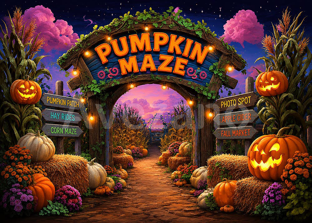 Avezano Pumpkin Maze Farm Entrance Halloween Photography Backdrop