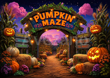 Avezano Pumpkin Maze Farm Entrance Halloween Photography Backdrop