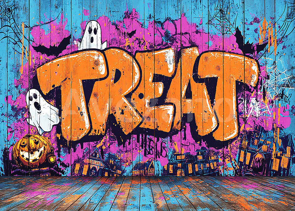 Avezano Graffiti Treat Ghost Wooden Photography Backdrop