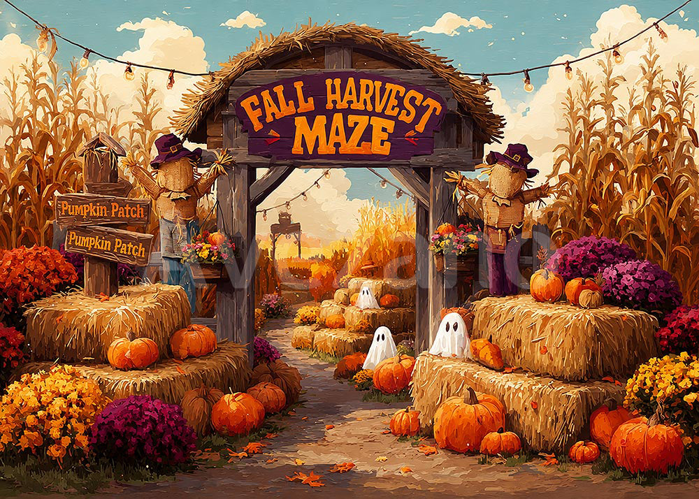 Avezano Fall Harvest Maze Scarecrow Photography Backdrop