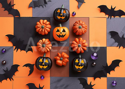 Avezano Retro Pumpkin Bat Flat Lay Halloween Photography Backdrop