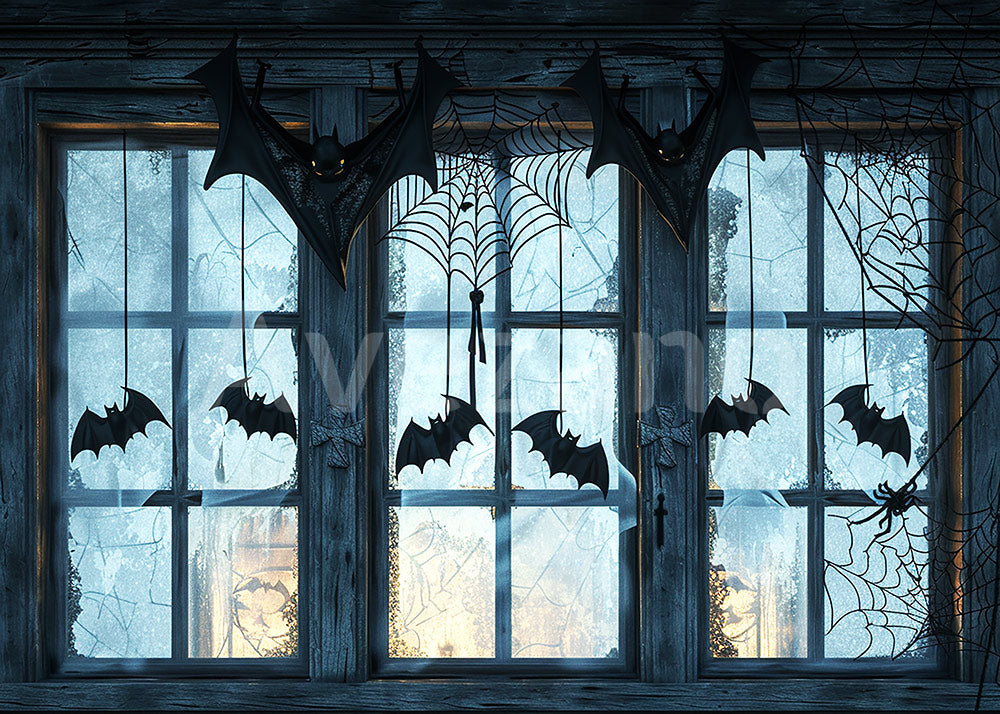 Avezano Bat Spider Web Window Halloween Photography Backdrop