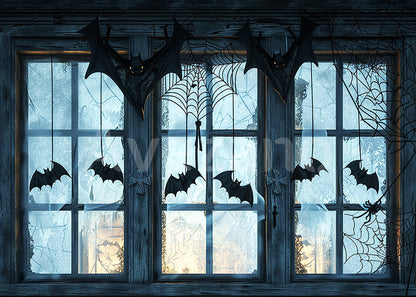 Avezano Bat Spider Web Window Halloween Photography Backdrop