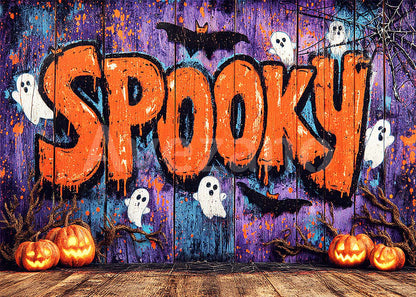 Avezano Wooden Wall Spooky Ghost Pumpkin Photography Backdrop