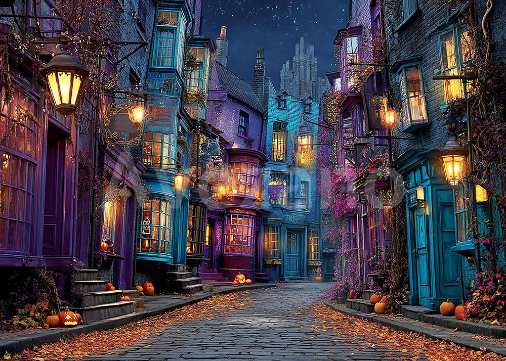 Avezano Magical Halloween Street Town Photography Backdrop