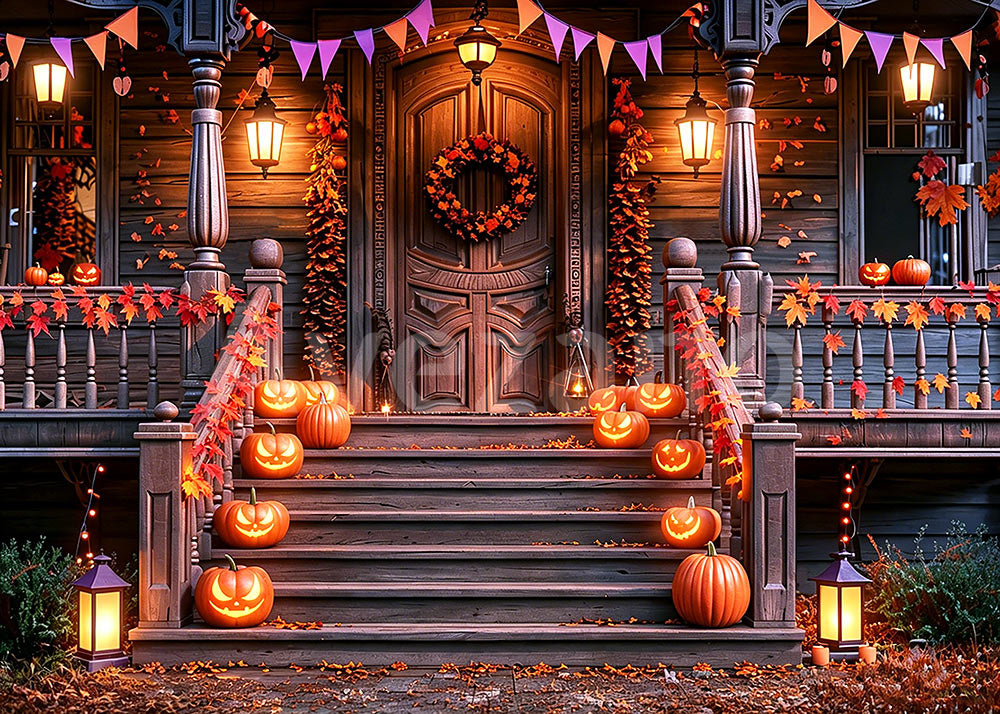 Avezano Fall Pumpkin House Porch Halloween Photography Backdrop
