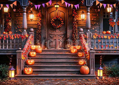 Avezano Fall Pumpkin House Porch Halloween Photography Backdrop
