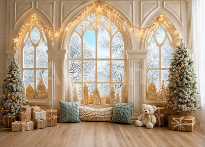 Avezano Gothic Arch Window Winter Christmas Photography Backdrop