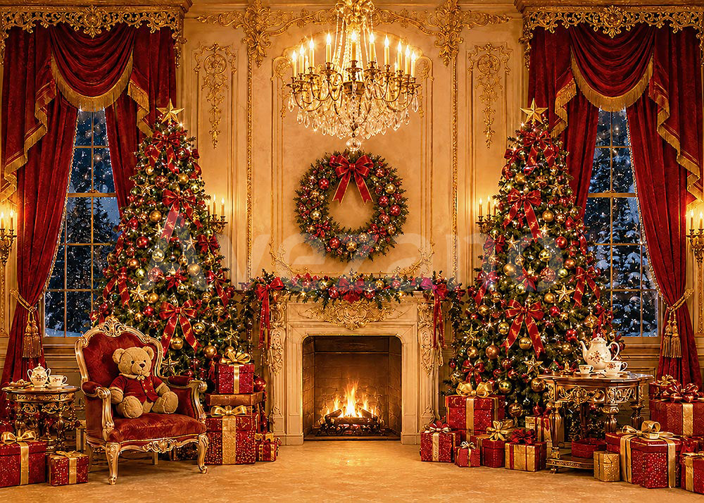 Avezano Royal Golden Palace Christmas Room Photography Backdrop