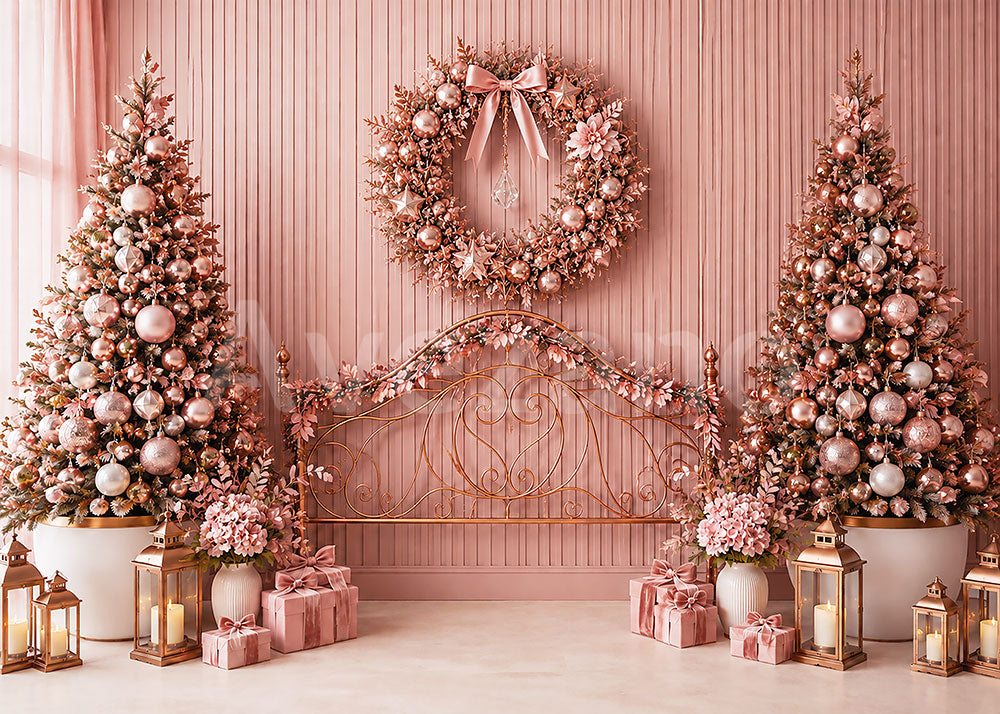 Avezano Pink Pastel Christmas Bedroom Photography Backdrop