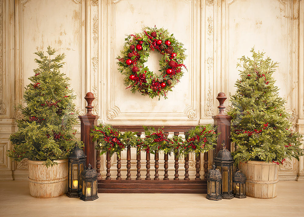 Avezano Antique Wall Wreath Christmas Photography Backdrop