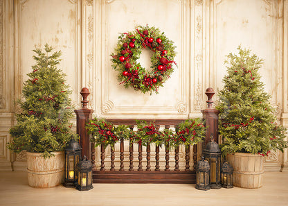 Avezano Antique Wall Wreath Christmas Photography Backdrop