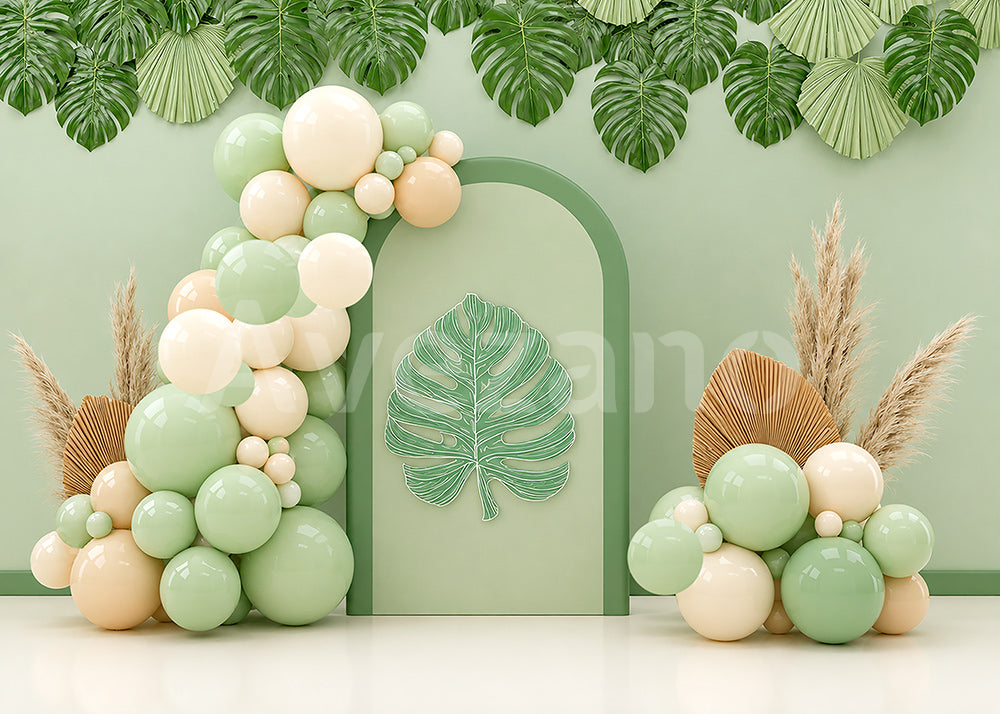 VIP Avezano Sage Green Tropical Balloon Photography Backdrop