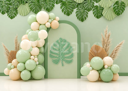 Avezano Green Monstera Leaf Boho Balloon Arch Photography Backdrop
