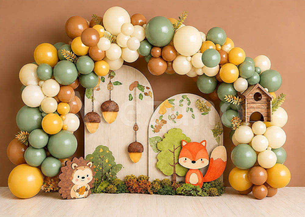 Avezano Woodland Fox Hedgehog Autumn Balloon Photography Backdrop
