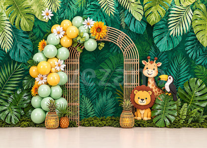 Avezano Jungle Lion Giraffe Tropical Balloon Arch Photography Backdrop