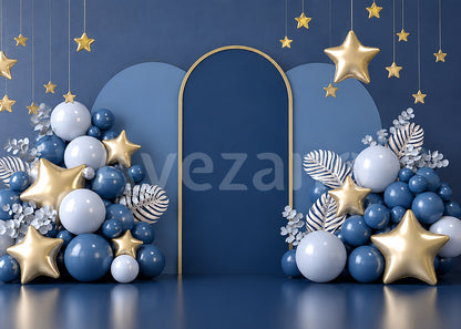 Avezano Navy Blue Gold Star Arch Balloon Photography Backdrop