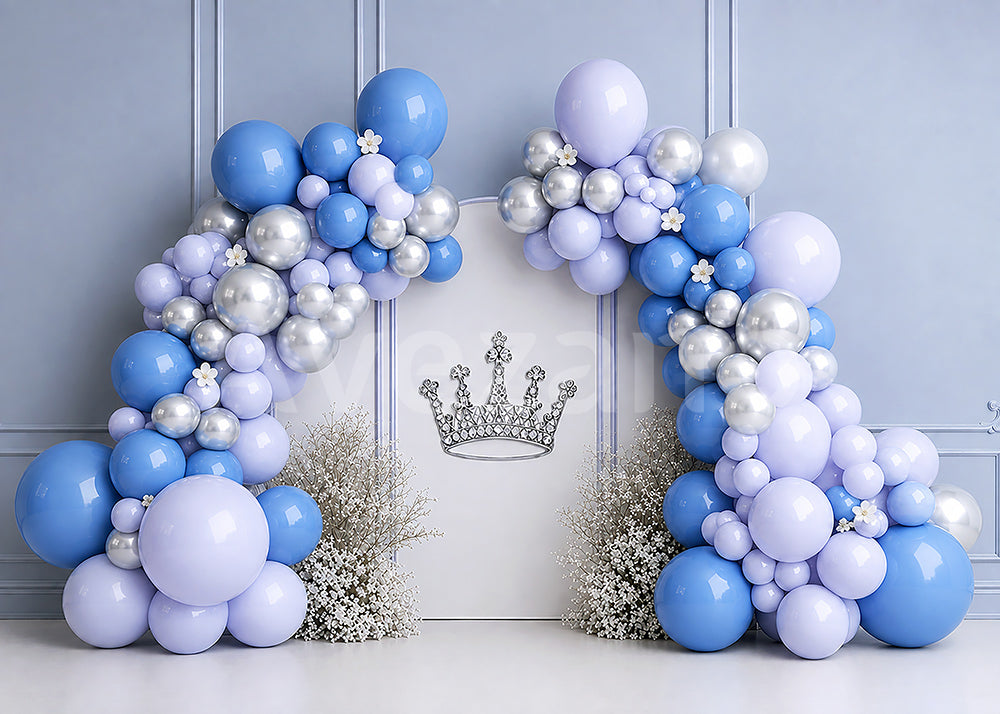 Avezano Blue Purple Balloon Crown Photography Backdrop